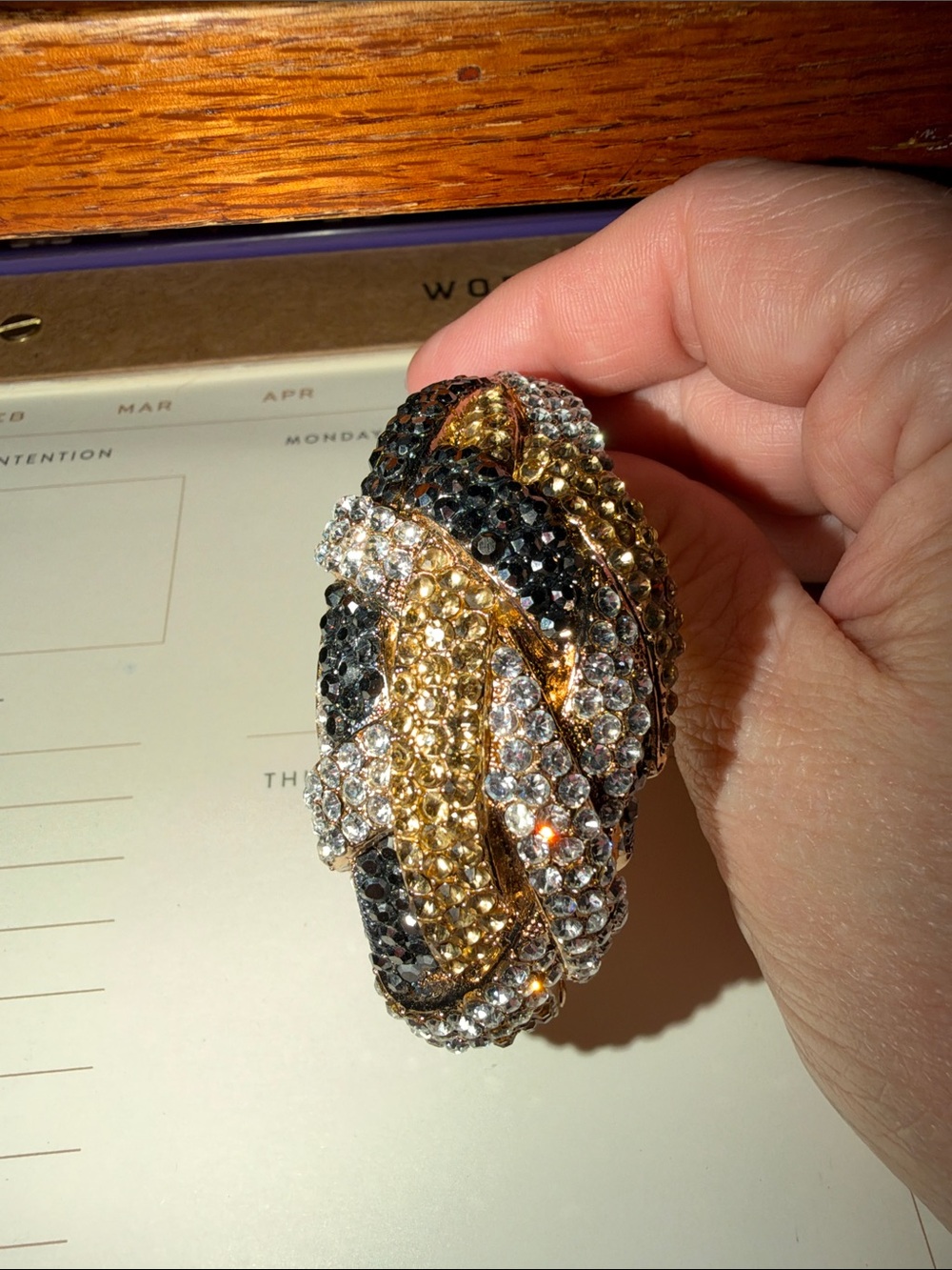 Crystal Pavé Twisted Hinges Bangle Bracelet - Gold Tone